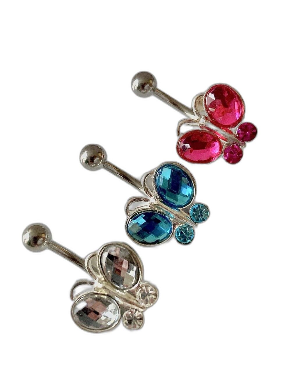 Cubic Zirconia Butterfly Belly Button Ring – 14G Stainless Steel
